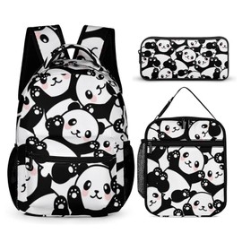 Homieblanket Panda Backpack with Lunch Box & Pencil Case, 16 Inch Cute Panda Themed Bookbag, Adjustable Lightweight Large Capacity, Colorful Panda Backpack Set for Kids Girls Boys School