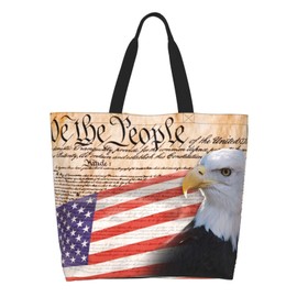 GVGOAGL Patriotic Eagle American Flag Tote Bag For Women, Large Waterproof Shoulder Bags Big Foldable Reusable Grocery Handbag For Travel Shopping Gym Sport Picnic Work Beach