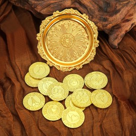 TINGKU Gold English Las Arras de Boda with Tray Plate, Arras Para Boda Catolica, Arrhae Wedding Coin Unity Coins Set for Wedding Ceremony
