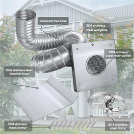Pellet Stove Fresh Air Intake Kit, 2" x 60" Outside Cold Air Kit for Pellet Stove Pipe, Aluminum Flex Vent Pipe for Corn with Wall Plate Screen & Screw Hose Clamps