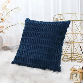 Artscope Corduroy Set of 1 Cushion Cover 40x40 cm Super Soft Boho Striped Square Pillow Covers Case Decorative Modern Cushion Covers for Sofa Couch Bedroom Car Decor Navy Blue