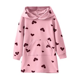 BOMDEALS Toddler Baby Girls Hoodies Sweatshirt - Kid Casual Outfits Allover Heart Sweater Long Kangaroo Pocket Sweatsuit(Pink,130,1202b)
