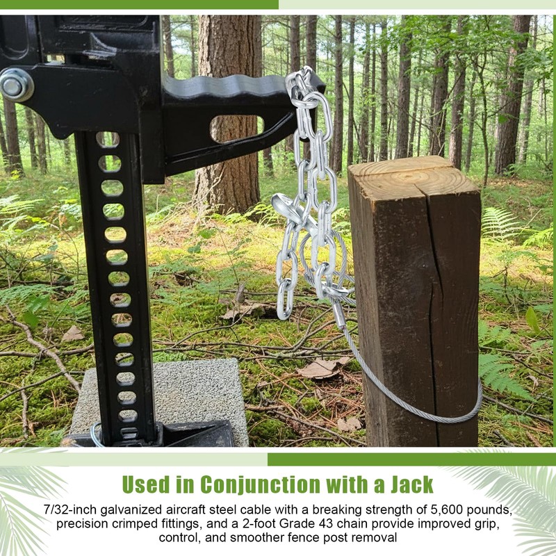 Therwen Heavy Duty Fence Post Removal Tool with Galvanized Cable
