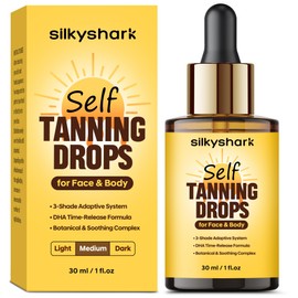SilkyShark Facial Self Tanning Drops (1 Fl Oz), Tanning Drops for Face & Body, Gradual Bronzing Effect, Lightweight Tanner for Sensitive Skin, Natural Sun-Kissed Glow, Medium Shade
