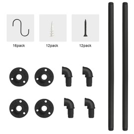 EGASON 21 inch Pot Pan Bar Rack Wall Mounted Set of 2 with 16 Hooks Industrial Pipe Pot Hanger Rustic Iron Pan Hanging Rail Pipe Towel Holder Kitchen Utensil Organizer Black