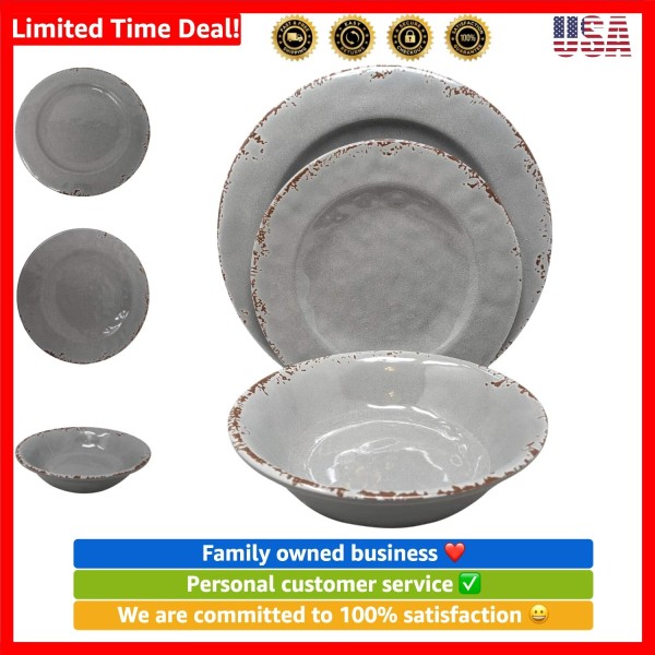 Unbranded 12 Piece Rustic Farmhouse Melamine Dinnerware Set, Service for