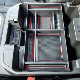 TACOBRO Center Console Organizer Tray Compatible with 2019-2021 Chevy Silverado 1500 / GMC Sierra 1500/2020-2021 Silverado/Sierra 2500/3500HD Accessories - Full Console w/Bucket Seats ONLY, Red