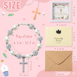 WATINC Baptism Bracelet Gifts for Girls, Baptism in Christ Prayer Rosary White Bracelet with Silver Cross Charm Card Envelop, Adjustable Pearl Jewelry Present for Christian Religious First Communion