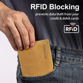 Montana West Genuine Leather Wallet for Men - Vintage RFID Blocking Minimalist Bifold Wallet with Card Slots and ID Window - Compact and Durable Premium Leather Money Organizer - Caramel Brown