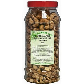 Natural Health 4 Life Snack Nuts, Baked Jalapeno Chilli & Lime Cashew Nuts 525 g in a presentation jar (1 jar)