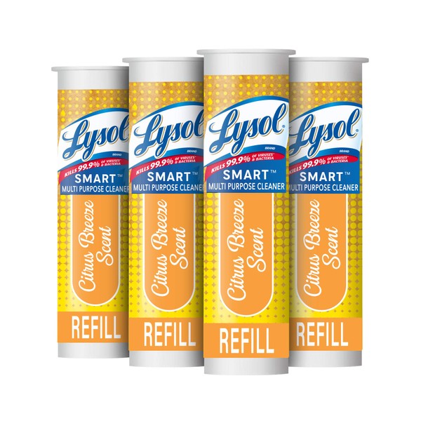 Lysol Smart Refill Cartridges Multipurpose Cleaner, Citrus Breeze, For Disinfecting & Cleaning, 4ct.​, Packaging May Vary