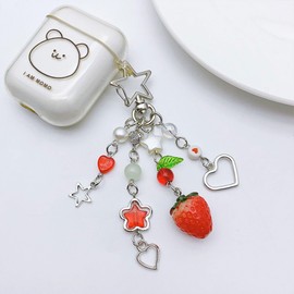 Mcaeou Cute Keychain Aesthetic Y2K Keychain Gift for Women Heart Butterfly Strawberry Bear Key Chain for Keys Bags (Red Strawberry)