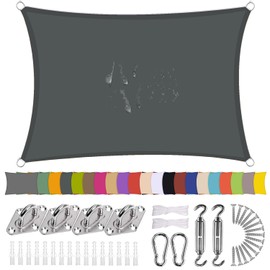 Rectangular sun sail, 1 x 3 m, waterproof sun protection for balcony, patio, with mounting accessories, PES polyester, 98% UV protection, tear-resistant, weatherproof for garden outdoor, dark grey