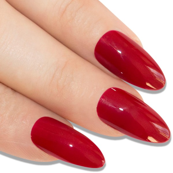 False Nails Bling Art Red Polished Stiletto Almond 24 False Nails Long Tips with Glue