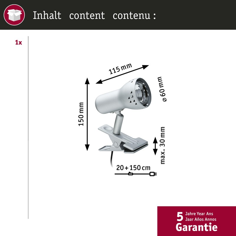 Paulmann Gryps 99825 Picture Light Clamp Spotlight Brushed Iron 230
