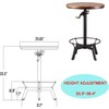 Diwhy Pub Set Industrial Style Adjustable Height 33.5-39.4in Dining Table