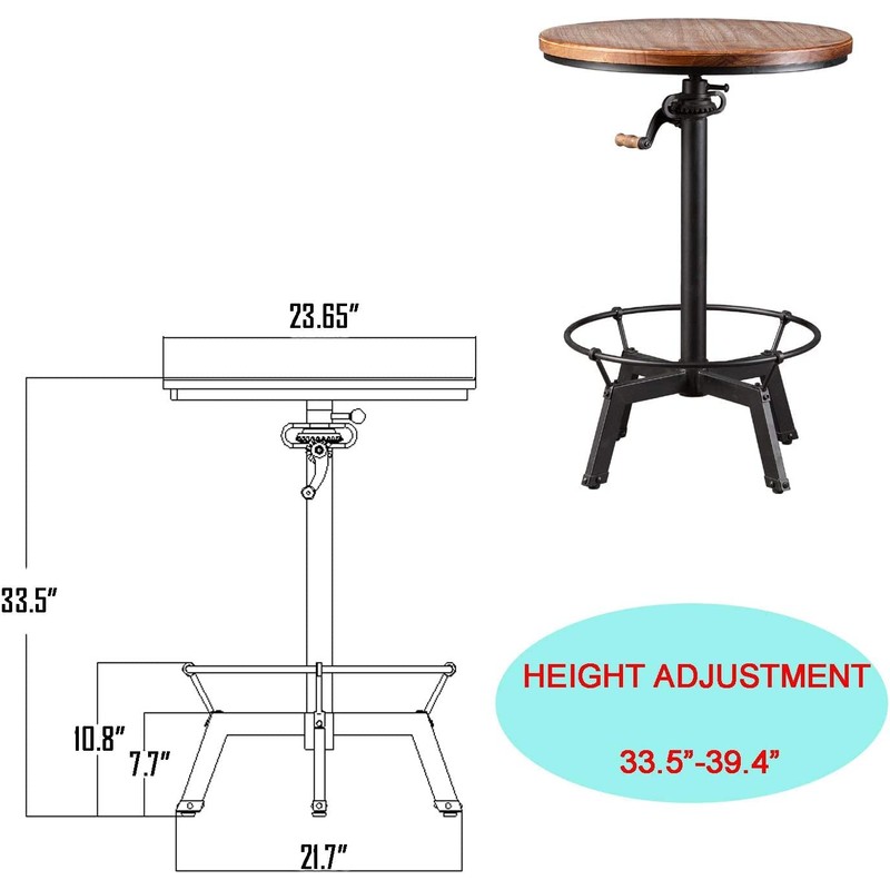 Diwhy Pub Set Industrial Style Adjustable Height 33.5-39.4in Dining Table