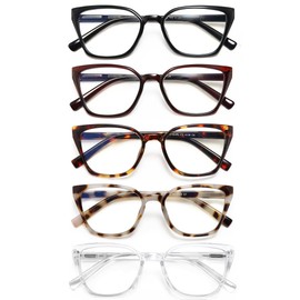 EYEURL Cat Eye Readers for Women - 5 Pack Blue Light Blocking Reading Glasses Ladies +1.00 Fashion Square Frames Magnification with Spring Hinge