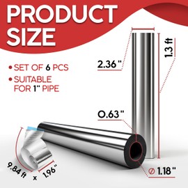 6 Pcs Pipe Insulation Foam Tube with Aluminum Tape, Pre Slit Foam Pipe Covers, Reduce Heat Loss, Indoor or Outdoor Pipe Insulation