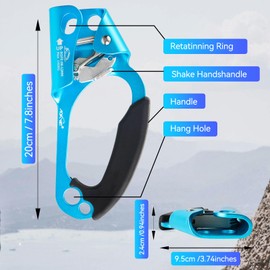 Erosados Hand Ascender for Outdoor Rock Climbing Ascender Strong Rappelling Gear for 8-13mm Rope Climbing Equipment for Tree Climbing Mountaineering Caving Adventures (Right Hand)