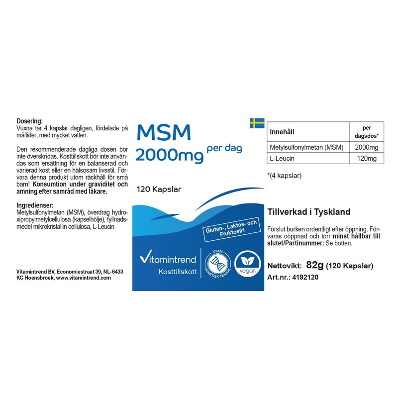 MSM 2000mg - 120 Kapseln - Methylsulfonylmethan - hochdosiert -