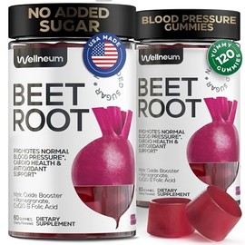 Beets for High Blood Pressure 120 Pcs (2 Pack) - Beet Root Chews with Pomegranate Juice Powder - Nitric Oxide Gummies for Energy, Cardio Health - Gumm