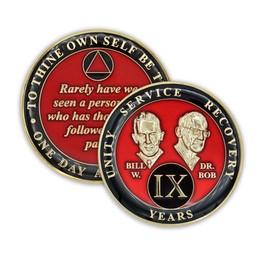 9 Year Sobriety Coin | Founders Triplate AA Chip | Celebrate Recovery Anniversary Token | Alcoholics Anonymous Gift (Red)