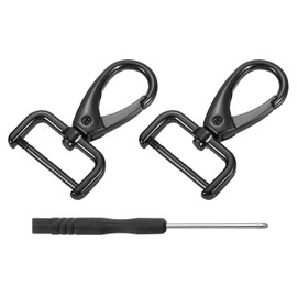QUARKZMAN Pack of 2 Carabiner Hooks 25 mm (1 Inch) D Ring Removable Carabiner Key Ring Metal Carabiner Claw Clasp Hook with Swivel Joint with Screwdriver Black
