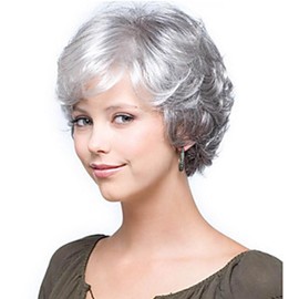 AUBWIG Short Silver White Light Curly Hair Women's Wig with Fringe Short Bob Wig Natural Fluffy Heat Resistant Synthetic Hair Wigs (Silver White #2E)
