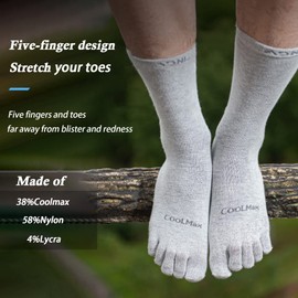 OrrinSports Toe Socks Liner Crew Socks for Men Women Coolmax Five Finger Socks 3 Pairs Running Socks