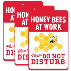 3 Pcs 11.8×7.9 Inch Bee Warning Sign Honeybees Hard At Work Please Do Not Disturb Sign Bees Theme Aluminum Sign for Home Farmhouse Club Garden Outdoors Patio