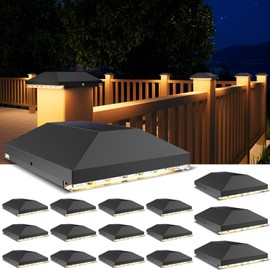 VOLISUN 4x4 Solar Post Cap Light Outdoor Waterproof 16pack,Solar Fence - Post Lights for 4x4 Wooden/Vinyl Post,Black Deck Cap Light Solar Powered for Garden/Patio/Porch