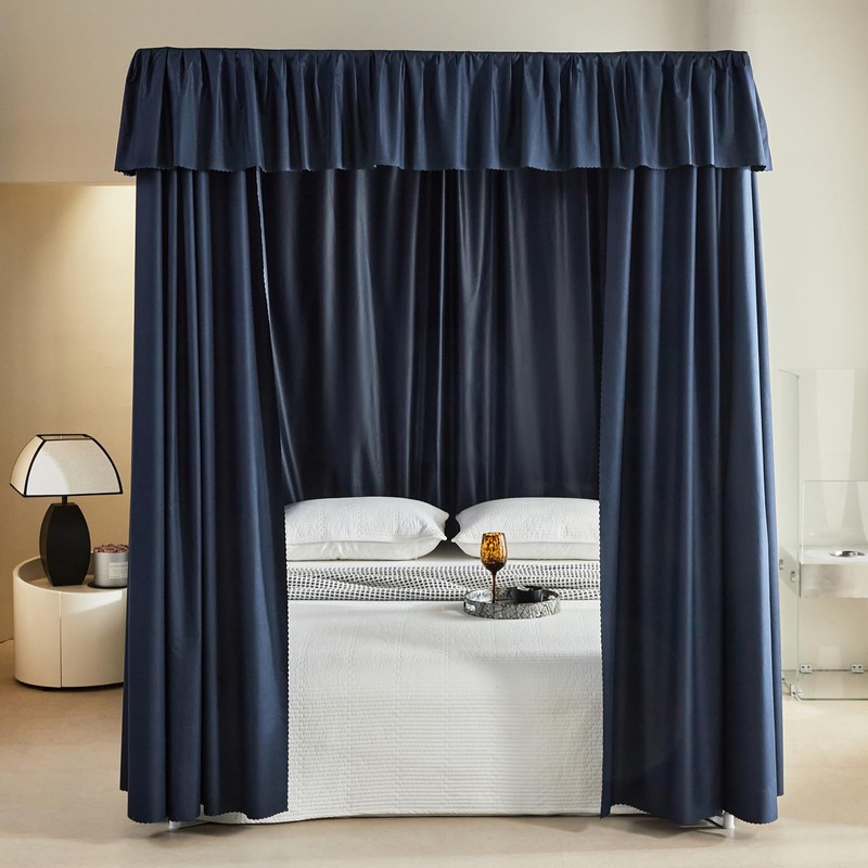 AIKASY Dark Blue Thickened Bed Canopy Curtains - Elegant Bedroom