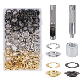 HO2NLE 120 Sets Eyelet Punch Kit 14mm Grommet Tool Kit Metal Grommets Eyelets Kit Tarpaulin Repair Kit Grommet Setting Tool with Storage Box Hole Punch Tool for Fabric Belt DIY(Silver Gold Black)