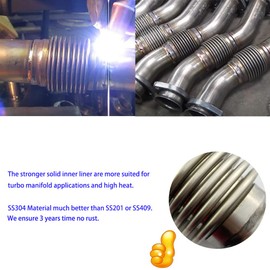 RCCT Exhaust Flex Bellow 2 Inch (Diameter 51 mm) - Exhaust Bellows Flex Pipe Stainless Steel 304 with Inner Tube, Flexible Piece Weldable for Turbo/Downpipe (51 mm (2 Inch))