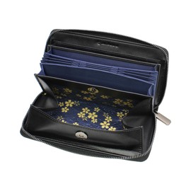 (Mesihide) Made in Japan, Genuine Leather, Long Wallet, Unisex, Zippered, Up to 24 Cards, YKK Zipper, Garson Type, Carbon Style, Cowhide Leather, Japanese Pattern, Black (Japanese Type)