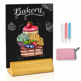Moco Moment 1 Pack A5 Chalk Board Sign Erasable Tabletop blackboards with Wooden Stands Menu Chalkboards for Party, Tables Decoration, Bar and Restaurant (1 Pack, A5)