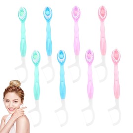 Blasting Capsule Toothbrushes 8 Stück Mini-Wegwerfzahnbürsten, 5-in-1 tragbare Reisezahnbürste mit Zahnpasta, Zungenschaber und Zahnseide-Stick, einzeln verpackt für Kinder und Erwachsene