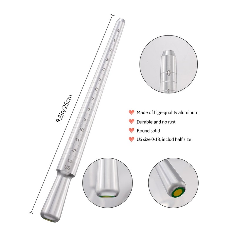Meowoo Ring Sizer Madrel, Solid Aluminum Mandrel for Ring Measurer