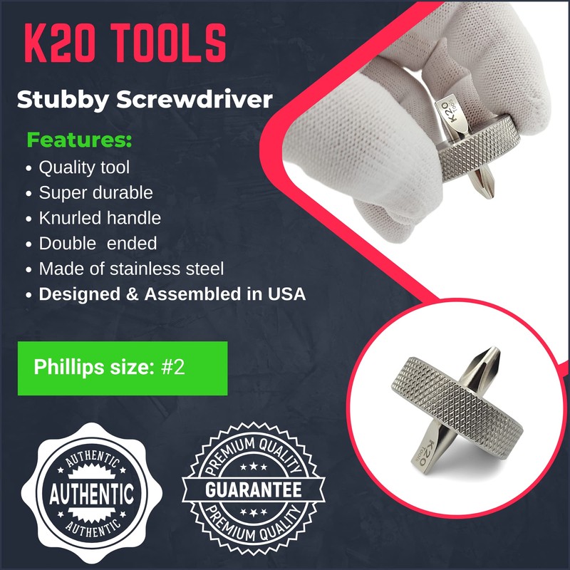 K20 TOOLS Short Stubby Screwdriver - Doubled Ended with Phillips