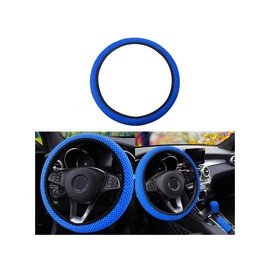 Elastic Stretch Steering Wheel Cover, Universal 15 Inch Automotive Steering Wheel Cover, Microfiber Breathable Ice Silk, Anti-Slip, Odorless, Easy Carry,Warm in Winter and Cool in Summer (Blue)