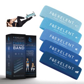 Flexelent 5 Intensity Level Fabric Resistance Bands for Working Out - Skin Friendly & Non Slip Fabric Exercise Bands Resistance for Legs, Glutes and Strength Training with Storage Bag - Blue