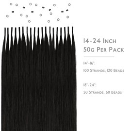 WENNALIFE I Tip Real Hair Extensions, 50 g, 50 Strands, 55 cm, Natural Black Hair Extensions, Bonding Real Hair Extensions, Professional Hair Extensions, Invisible Straight Straight Real Human Hair