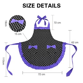 Violet Mist Lovely Retro Cute Aprons for Women with Pocket Purple Polka Dot Vintage Aprons Lady Girls Ruffle Frilly Apron Christmas Apron Kawaii 50s Maid Kitchen Aprons for Cooking Baking Mothers Gift