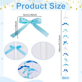OLYCRAFT 8pcs Ribbon Bow Hanging Garland Blue Bows Party Decorations Pre-String Satin Ribbon Party Decor Blue Bow Garland Coquette Birthday Decorations for Birthday Wedding Bachelorette Decoration