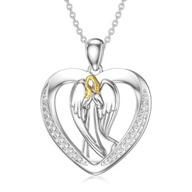 SLIACETE 925 Sterling Silver Guardian Angel Necklace Austrian Crystal for Women Girls Guardian Angel Pendant Necklaces Angel Jewellery Gifts for Mother Daughter Wife Girlfriend, Sterling Silver, Cubic