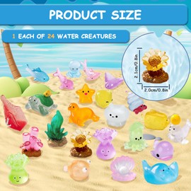 Fatiya 24 Pieces Ocean Luminous Mini Resin Animals, 24 Styles Miniature Sea Small Mini Resin Figures, Bulk Little Tiny Plastic Animals for Garden Micro Landscape Aquarium Dollhouse Decor