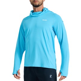 Men's Sun Protection Fishing Shirts UPF 50+ Lightweight Hoodie Long Sleeve UV SPF Hooded Shirts with Mask Rash Guard Light Blue 3XL