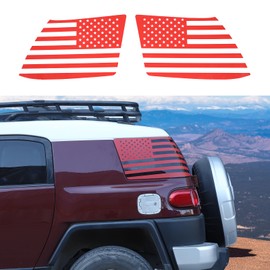 Compatible with Toyot@ FJ Cruiser 2007-2017 Tailgate Side Window American Flag Decal Sticker, Rear Side Window American Flag Trim Sticker Decal Accessories, 2PCS (Red)