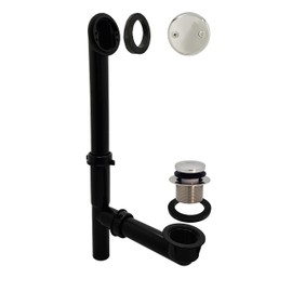 Westbrass Y593144-05 14" Black Tubular Bath Waste & Overflow Assembly with Tip-Toe Drain Plug and Two-Hole Faceplate, Polished Nickel